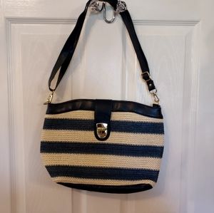 Golden Coast NWOT Woven Stripes Navy White Purse Mamma Mia Boho